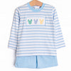Multicolored Mouse Smocked Short Set, Blue