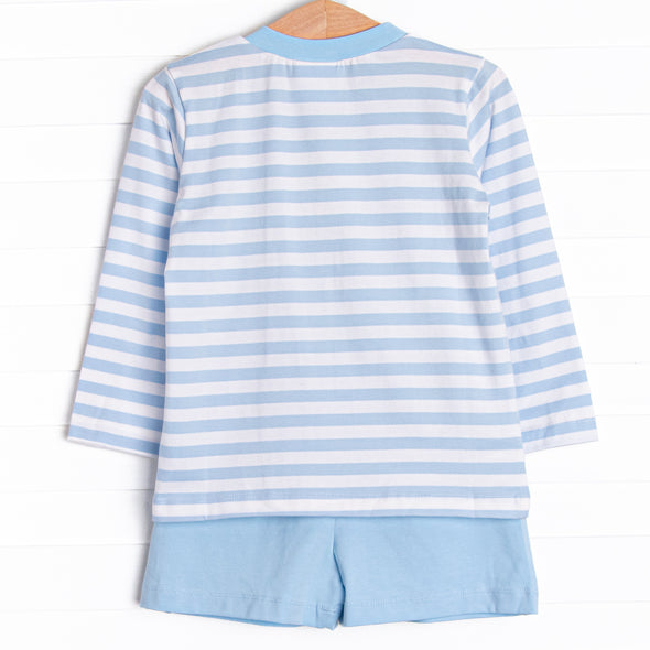 Multicolored Mouse Smocked Short Set, Blue