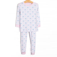 Blue Crab Bows Bamboo Pajama Set, Pink