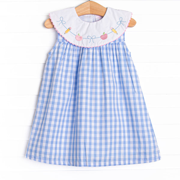 Back to School Banner Embroidered Dress, Blue