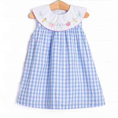 Back to School Banner Embroidered Dress, Blue