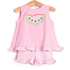 Melon Smiles Applique Girl Short Set, Pink