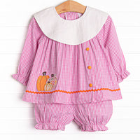 Pumpkin Spice Proper Applique Bloomer Set, Pink