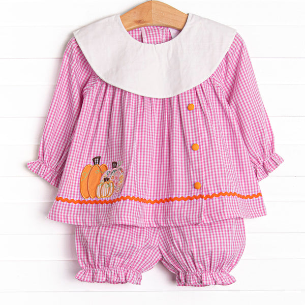 Pumpkin Spice Proper Applique Bloomer Set, Pink
