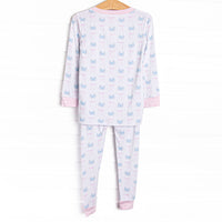 Blue Crab Bows Bamboo Pajama Set, Pink