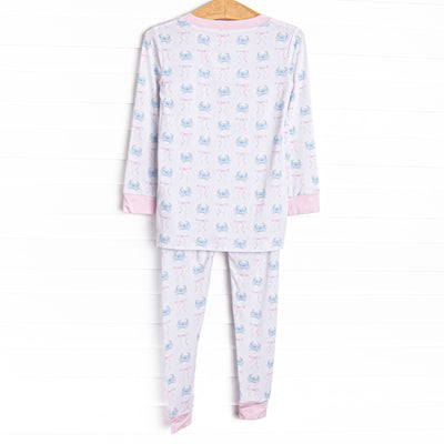 Blue Crab Bows Bamboo Pajama Set, Pink