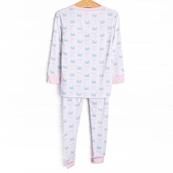 Blue Crab Bows Bamboo Pajama Set, Pink
