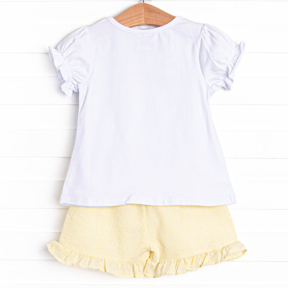 Go Fetch Applique Ruffle Short Set, Yellow