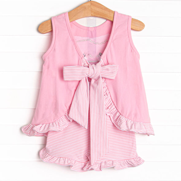 Melon Smiles Applique Girl Short Set, Pink
