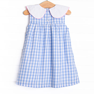 Back to School Banner Embroidered Dress, Blue