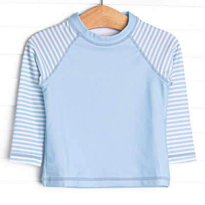 Pinstripe Promises Long Sleeve Rash Guard, Blue