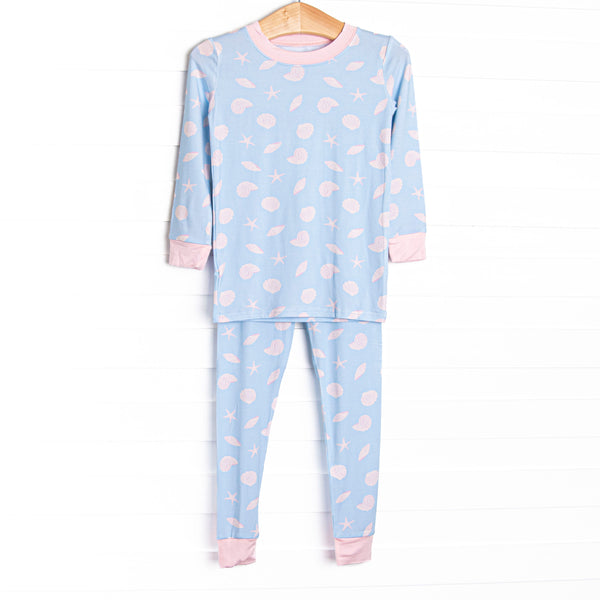 Pink Shoreline Shells Bamboo Pajama Set, Blue