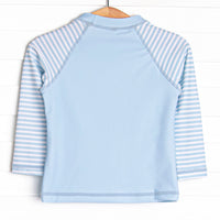Pinstripe Promises Long Sleeve Rash Guard, Blue