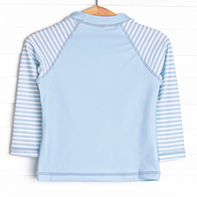 Pinstripe Promises Long Sleeve Rash Guard, Blue