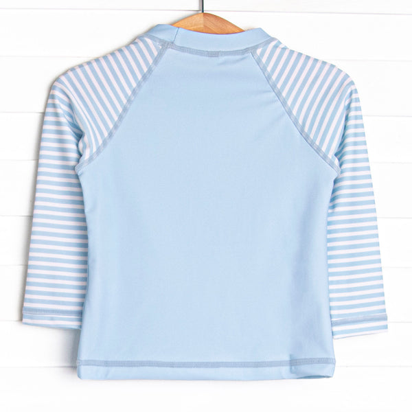 Pinstripe Promises Long Sleeve Rash Guard, Blue
