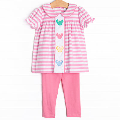 Multicolored Mouse Applique Legging Set, Pink