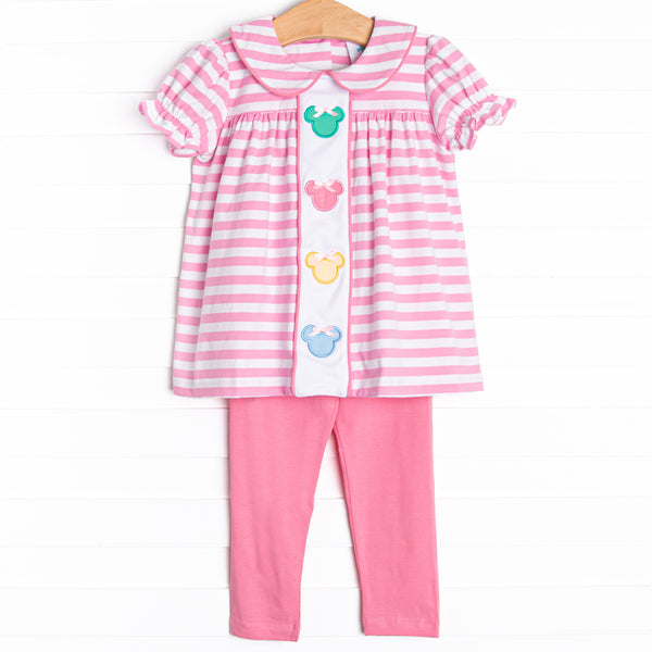 Multicolored Mouse Applique Legging Set, Pink