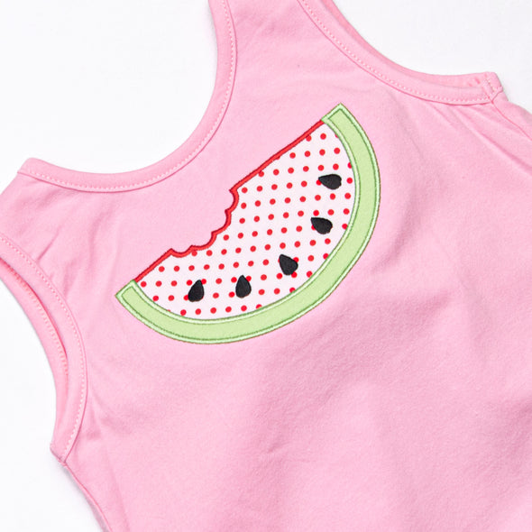 Melon Smiles Applique Girl Short Set, Pink