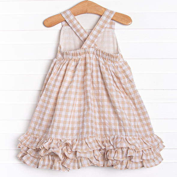 Jordan Check Dress, Tan Seersucker