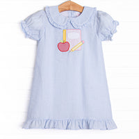 Composition Cutie Applique Dress, Blue Seersucker