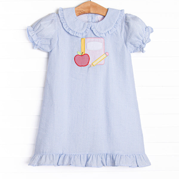 Composition Cutie Applique Dress, Blue Seersucker