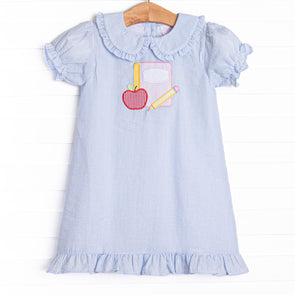 Composition Cutie Applique Dress, Blue Seersucker