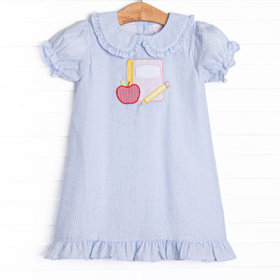 Composition Cutie Applique Dress, Blue Seersucker