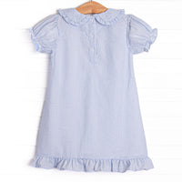 Composition Cutie Applique Dress, Blue Seersucker