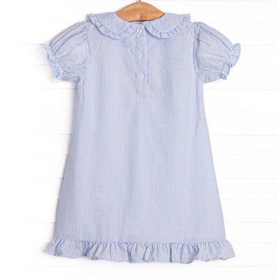 Composition Cutie Applique Dress, Blue Seersucker