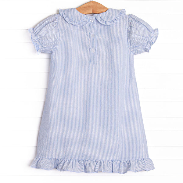 Composition Cutie Applique Dress, Blue Seersucker