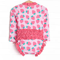 Very Strawberry Long Sleeve One Piece Rash Guard, Pink