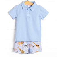 Safari Summer Polo Short Set, Blue