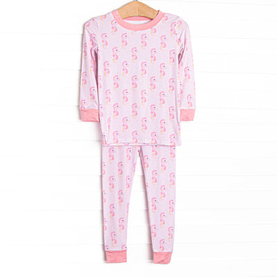 Hold Your Seahorses Bamboo Pajama Set, Pink