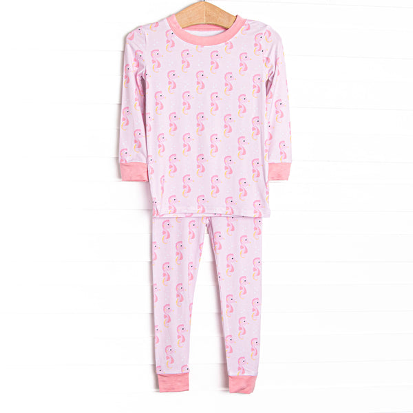Hold Your Seahorses Bamboo Pajama Set, Pink