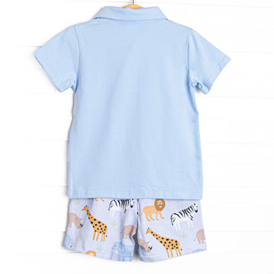 Safari Summer Polo Short Set, Blue