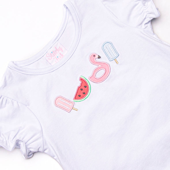 Pool Day Picks Applique Puff Sleeve Short Set, Pink