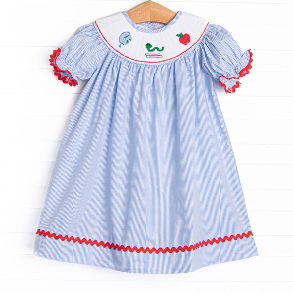 Global Studies Smocked Bishop Dress, Blue Stripe