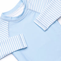 Pinstripe Promises Long Sleeve Rash Guard, Blue