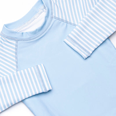 Pinstripe Promises Long Sleeve Rash Guard, Blue