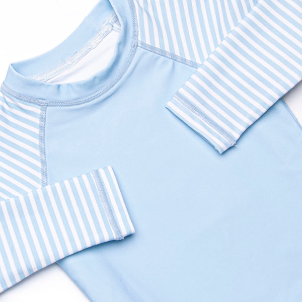 Pinstripe Promises Long Sleeve Rash Guard, Blue