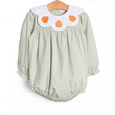 Posh Pumpkins Embroidered Bib Bubble, Green
