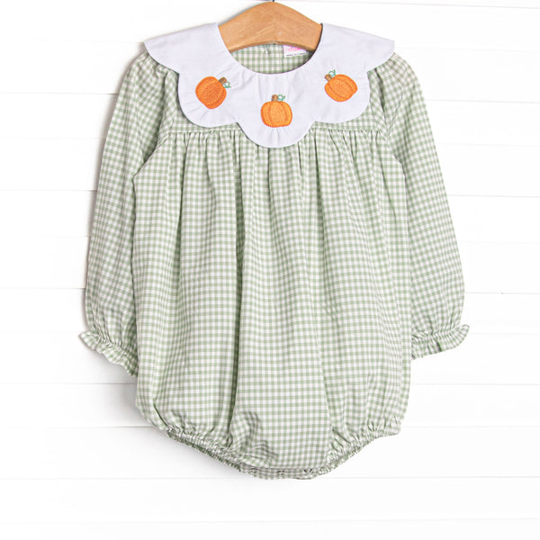 Posh Pumpkins Embroidered Bib Bubble, Green