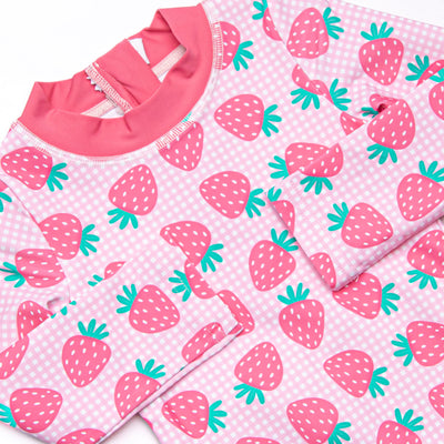 Very Strawberry Long Sleeve One Piece Rash Guard, Pink
