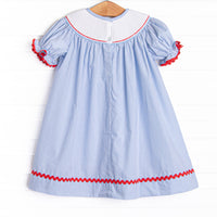 Global Studies Smocked Bishop Dress, Blue Stripe