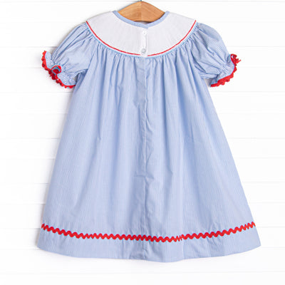 Global Studies Smocked Bishop Dress, Blue Stripe