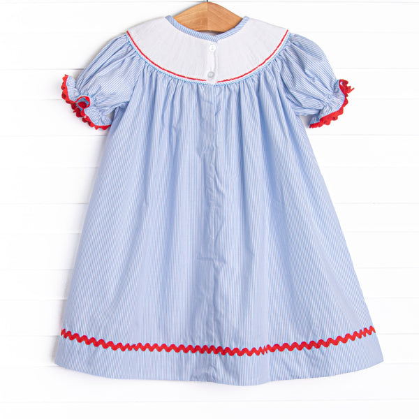 Global Studies Smocked Bishop Dress, Blue Stripe