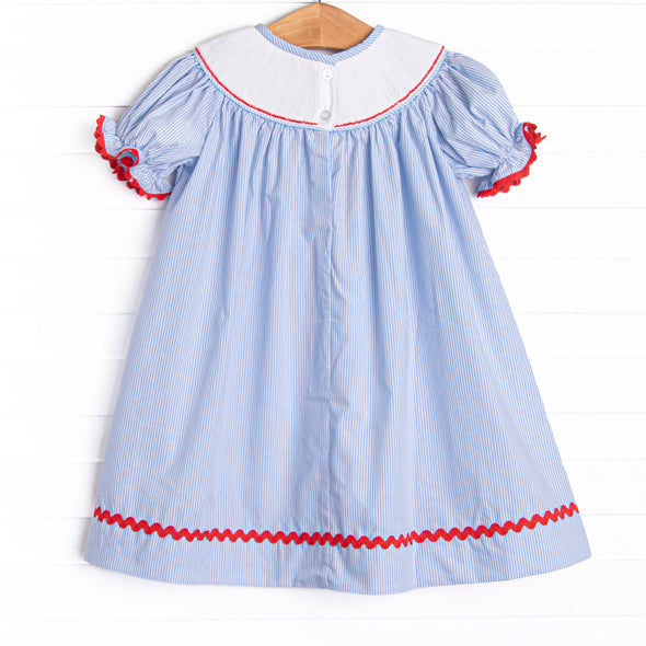 Global Studies Smocked Bishop Dress, Blue Stripe