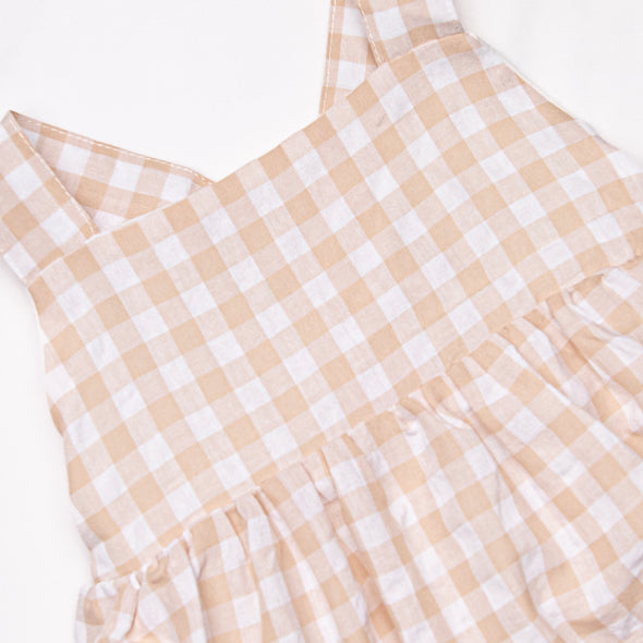 Jordan Check Dress, Tan Seersucker