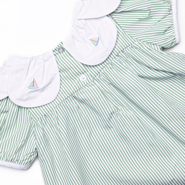 Bayside Boats Embroidered Ruffle Short Set, Green