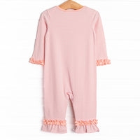Rufflin' Feathers Applique Romper, Pink Stripe